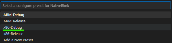 Screenshot that shows how to select config preset from the Command Palette.