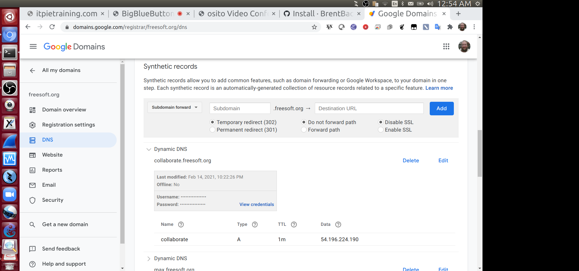 screenshot of Google DNS configuration