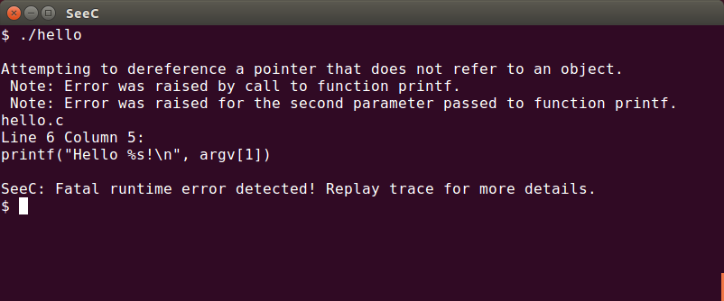 Detecting a runtime error during execution